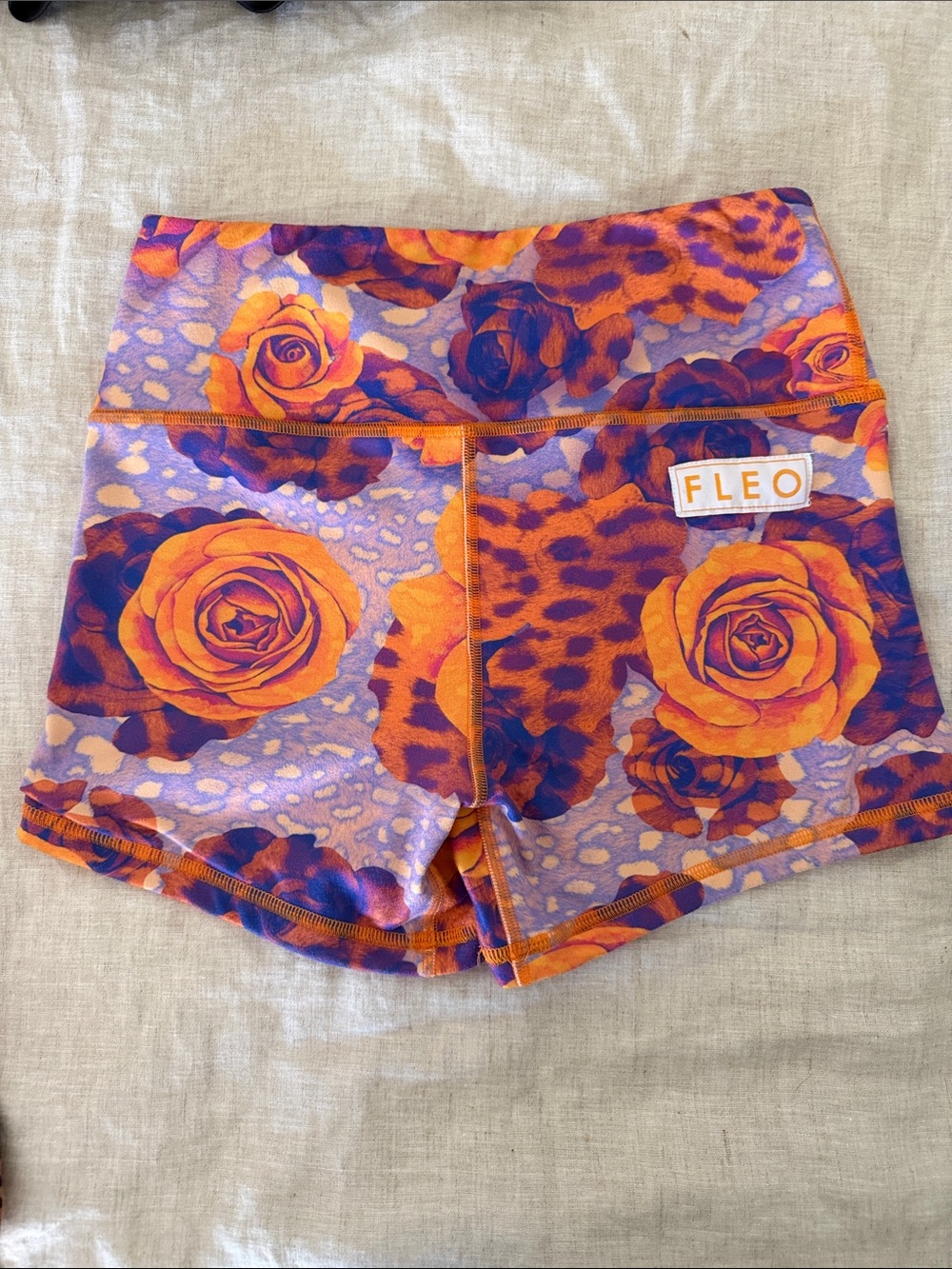 Fleo Orange & Purple Floral Leopard Bike Shorts